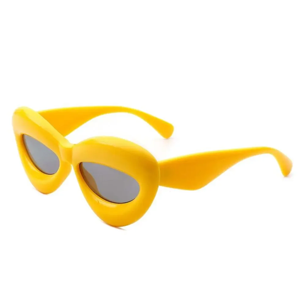 Yellow Chunky Cat Eye Sunglasses Sculptural Balloon Frame